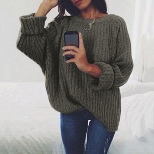 Damen Oversized Strickpullover mit sanfter Rippstruktur und weitem Schnitt EB