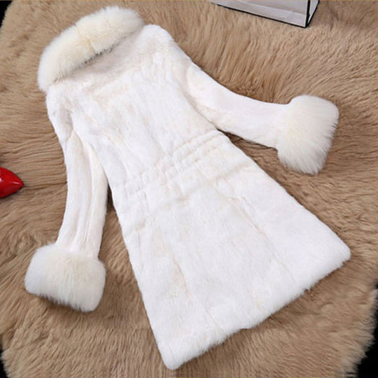 Damen eleganter Kunstfellmantel mit luxuriösem Kragen EB
