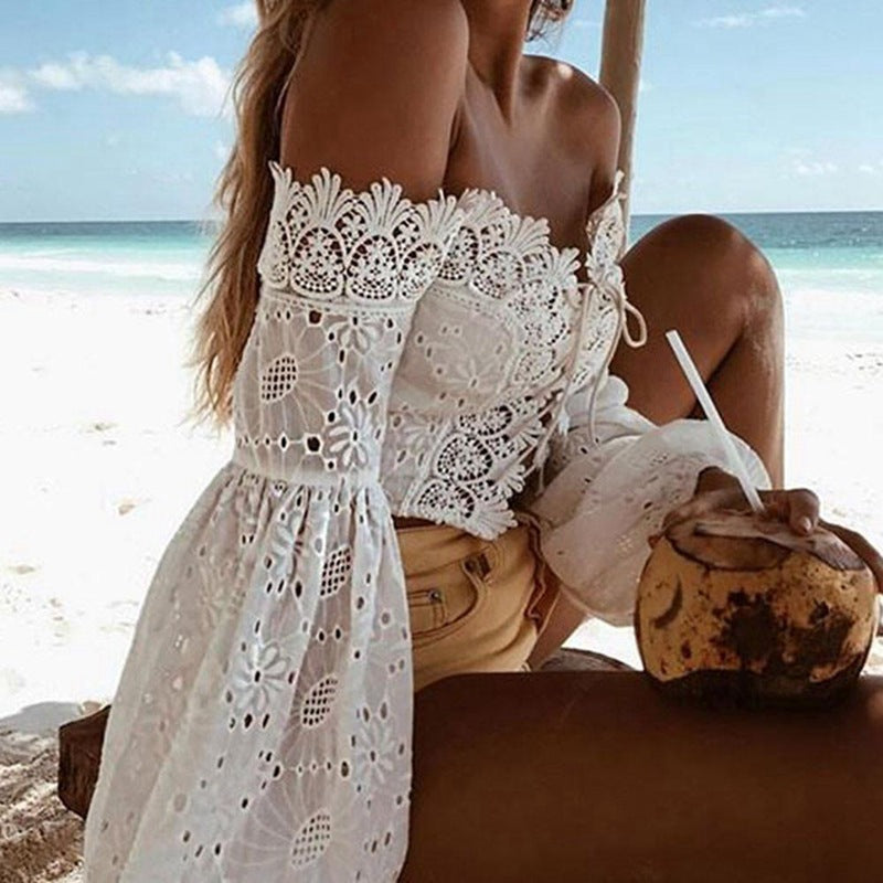 Damen Bluse mit zarten Spitzenapplikationen und voluminösen Ärmeln EB