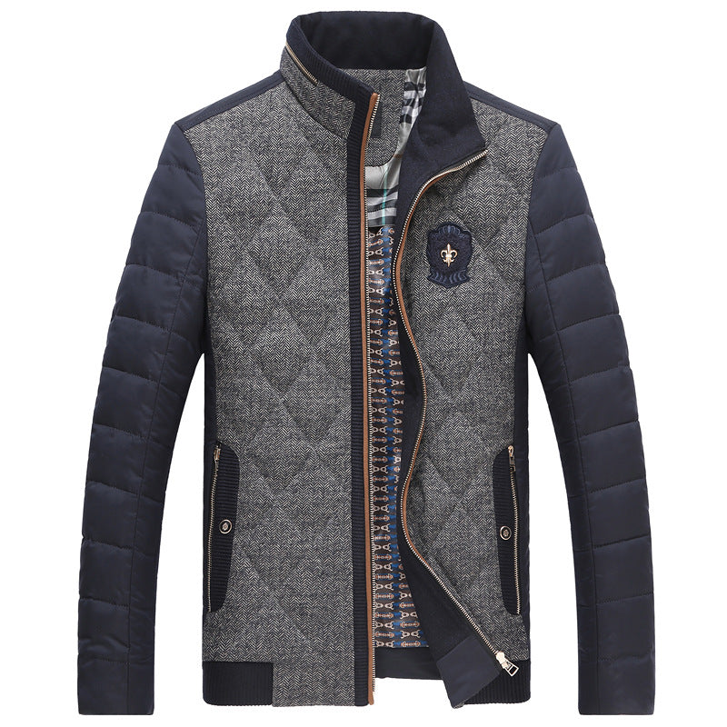 Herren gesteppte Thermo-Steppjacke mit Kunstleder-Schulterpasse und Teddykragen EB