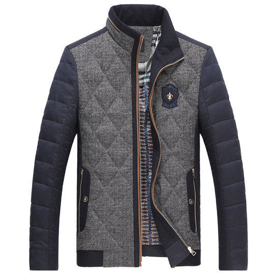 Herren gesteppte Thermo-Steppjacke mit Kunstleder-Schulterpasse und Teddykragen EB