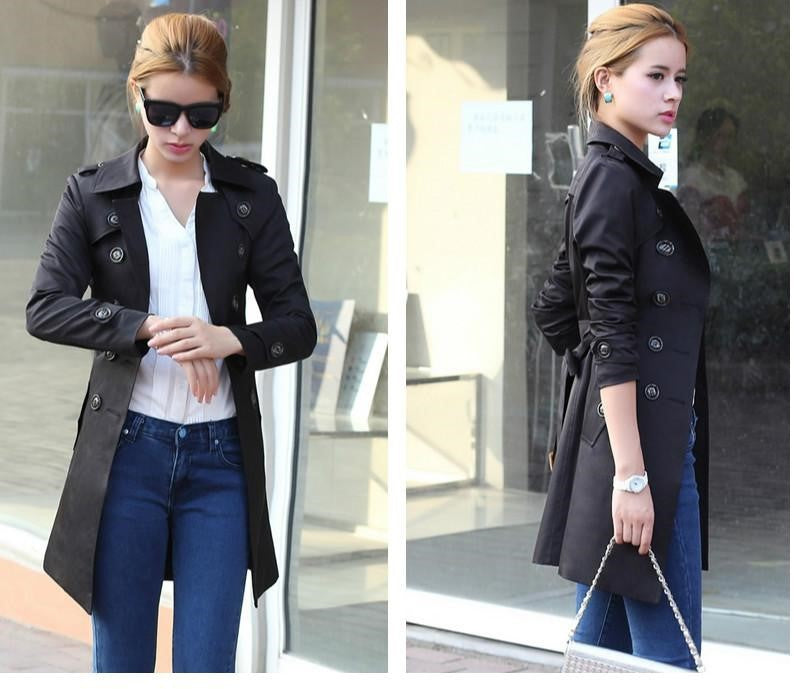 Damen modischer Trenchcoat mit tailliertem Schnitt und doppelter Knopfreihe EB