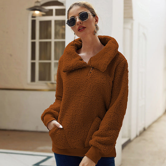 Damen Fleecejacke mit hohem Kragen und praktischen Taschen EB