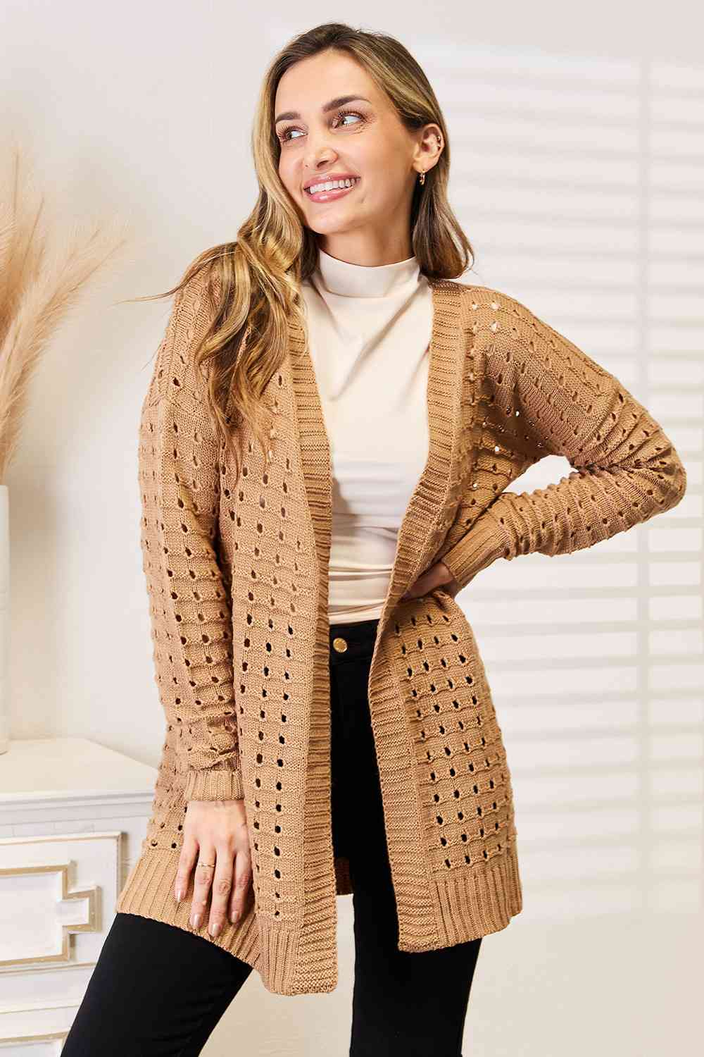 EB | Horizontal gerippte Strickjacke mit offener Vorderseite
