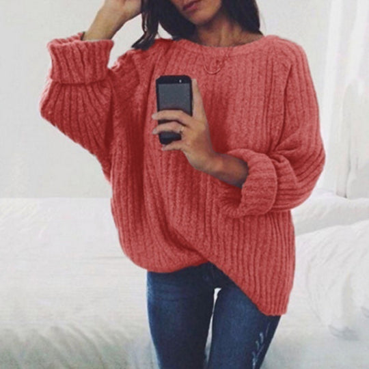 Damen Oversized Strickpullover mit sanfter Rippstruktur und weitem Schnitt EB