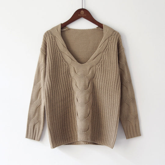 Damen Grobstrickpullover mit offener Schulter und modischem Zopfmuster EB