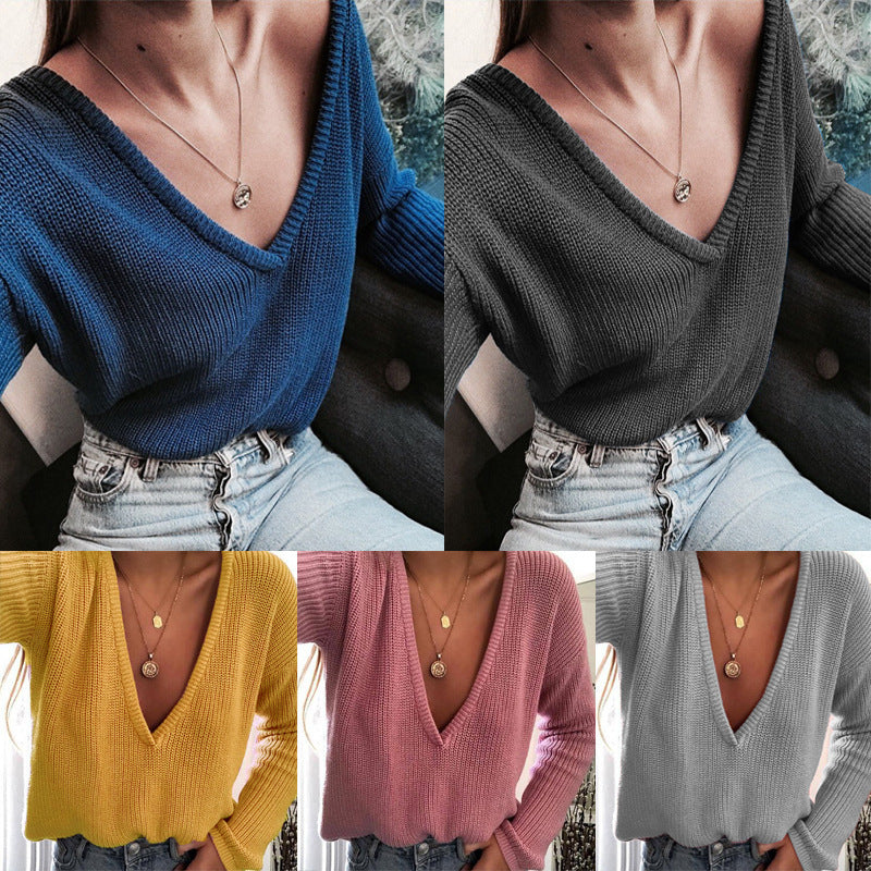 Damen Grobstrickpullover mit tiefem V-Ausschnitt und lässiger Passform EB
