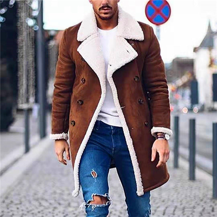 Herren Lammfell-Mantel mit hohem Kragen und eleganter Wollverarbeitung EB