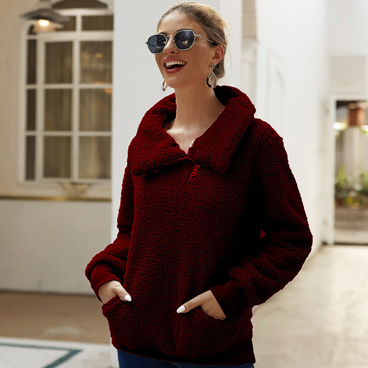 Damen Fleecejacke mit hohem Kragen und praktischen Taschen EB
