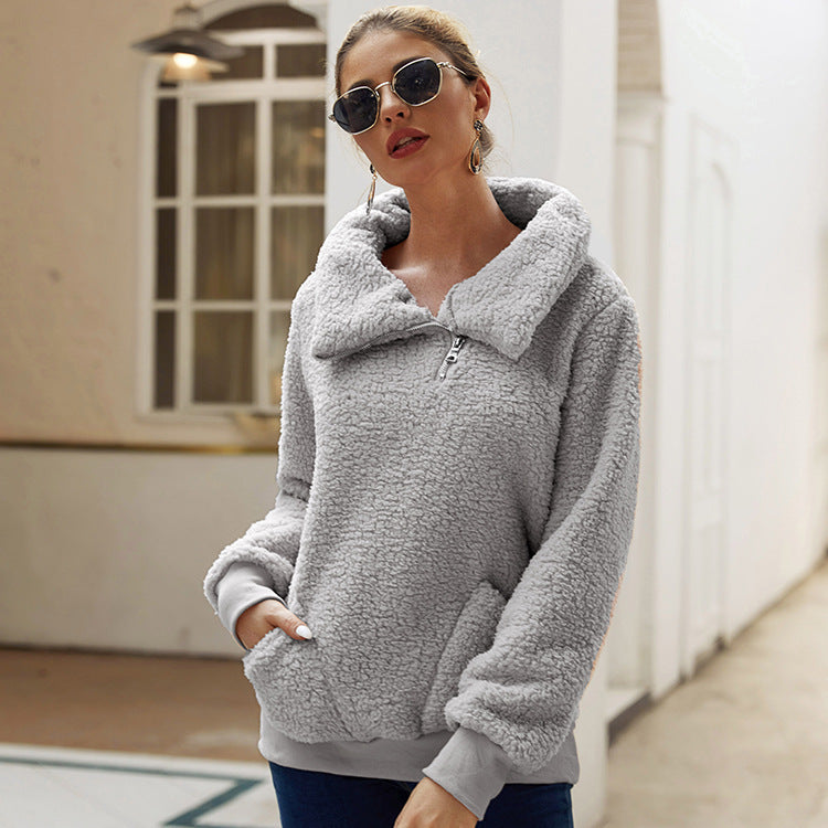 Damen Fleecejacke mit hohem Kragen und praktischen Taschen EB