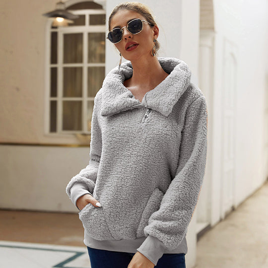 Damen Fleecejacke mit hohem Kragen und praktischen Taschen EB