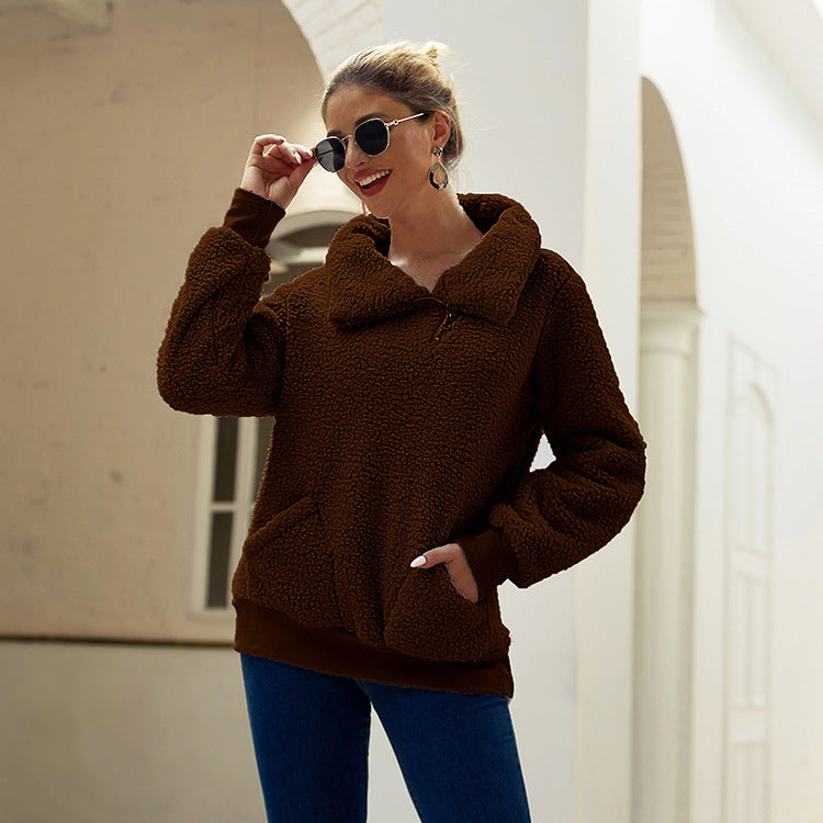 Damen Fleecejacke mit hohem Kragen und praktischen Taschen EB