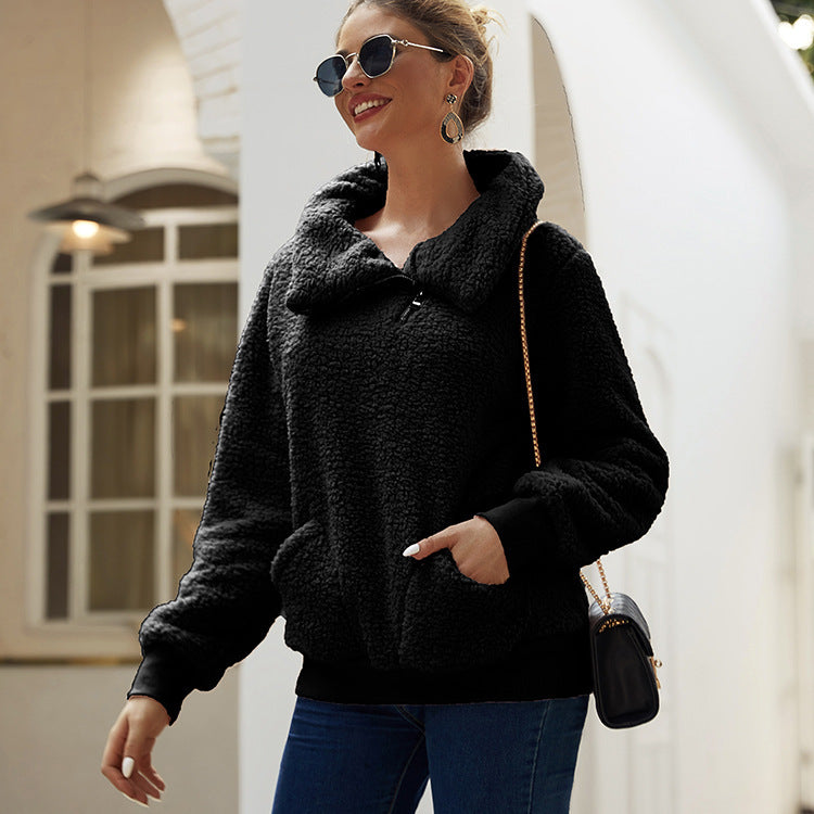 Damen Fleecejacke mit hohem Kragen und praktischen Taschen EB