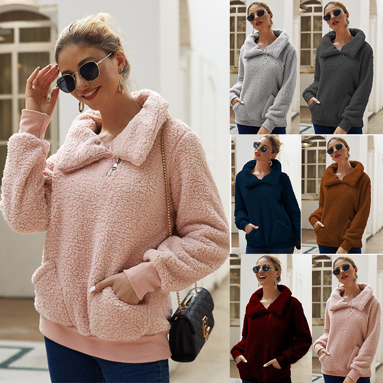 Damen Fleecejacke mit hohem Kragen und praktischen Taschen EB