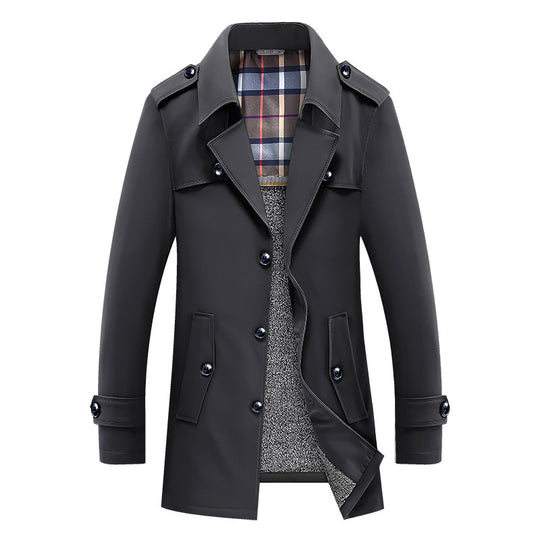 Herren klassischer Trenchcoat mit gesteppter Thermofütterung und kariertem Innenfutter EB