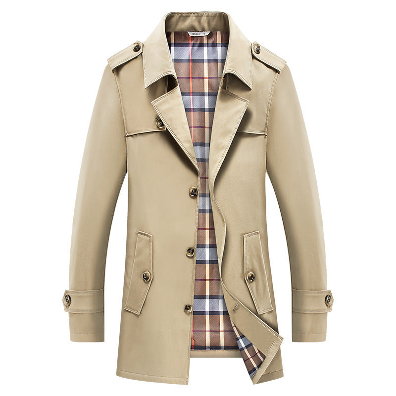Herren klassischer Trenchcoat mit kariertem Innenfutter, Schulterklappen und wasserabweisender Oberfläche EB