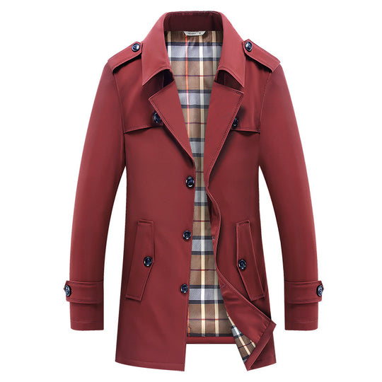 Herren klassischer Trenchcoat mit kariertem Innenfutter, Schulterklappen und wasserabweisender Oberfläche EB