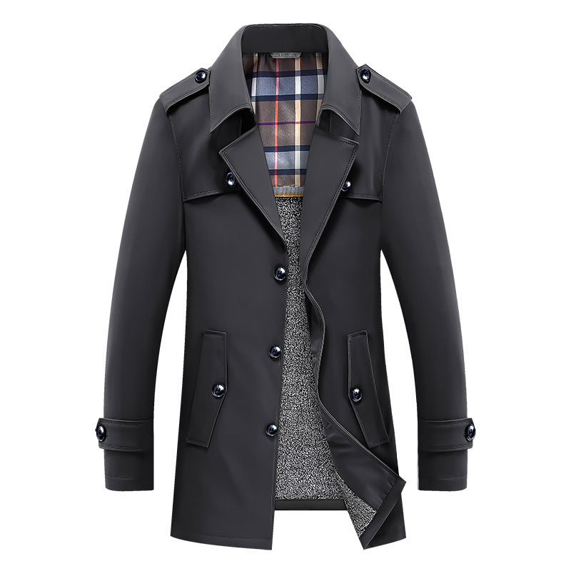 Herren klassischer Trenchcoat mit gesteppter Thermofütterung und kariertem Innenfutter EB