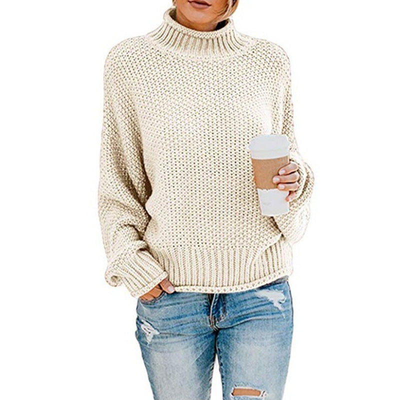 Damen gemütlicher Strickpullover mit hohem Kragen und weichem Strukturdesign EB