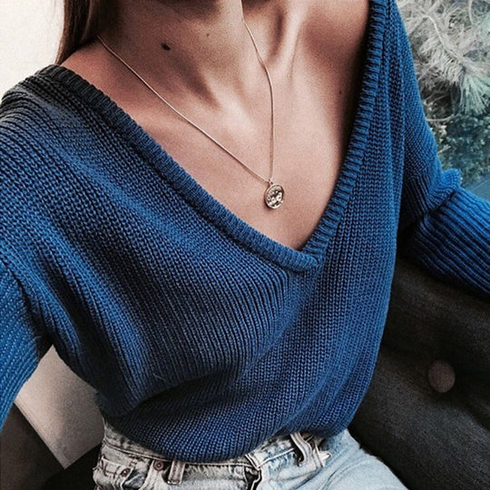 Damen kuscheliger Strickpullover mit V-Ausschnitt und lässigem Schnitt EB