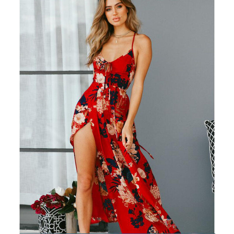 Damen Maxikleid mit floralem Design und sexy SchlitzEB