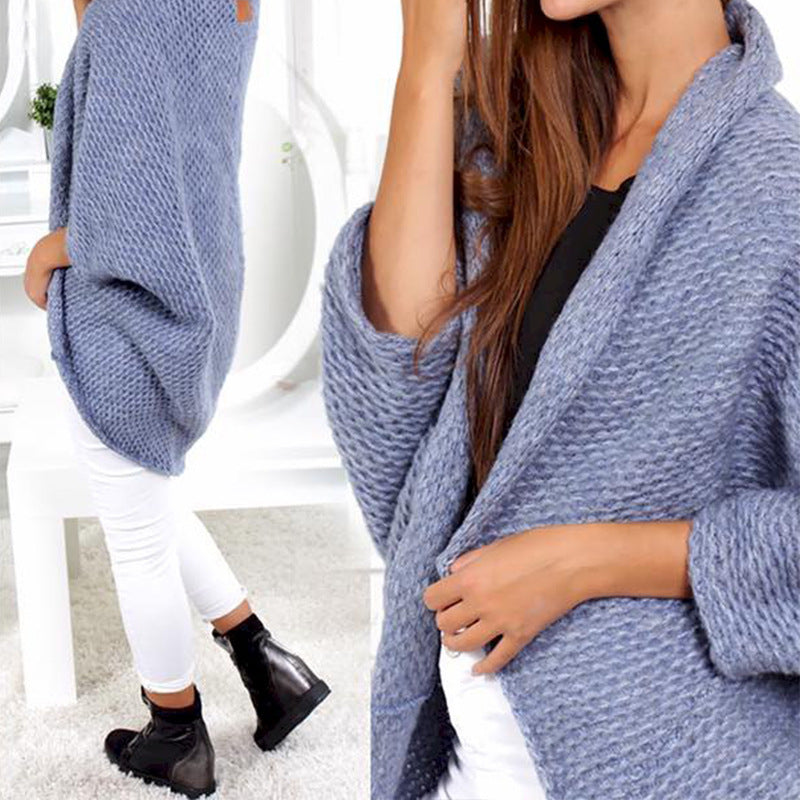 Damen lässige Strickponcho mit weitem Schnitt und eleganten Details EB