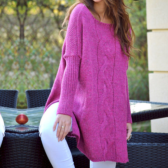 Damen Grobstrick Pullover mit klassischem Zopfdesign und weitem Schnitt EB