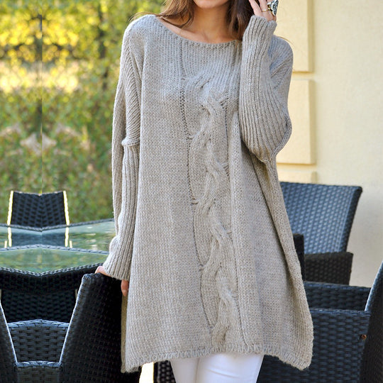 Damen Grobstrickpullover mit romantischem Zopfmuster und weitem Schnitt EB
