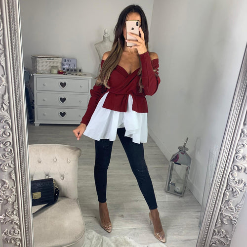 Damen Wickeloberteil mit voluminösem Saum und lässigem Schnitt EB