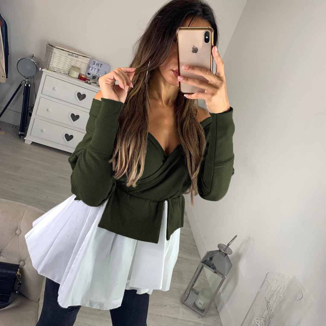 Damen Wickeloberteil mit voluminösem Saum und lässigem Schnitt EB