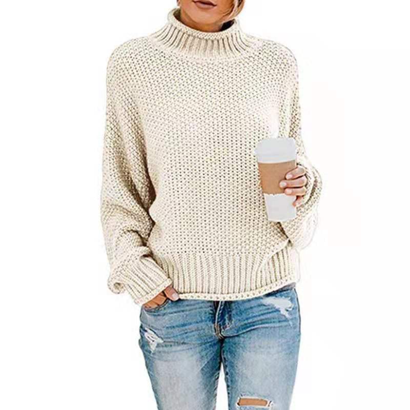 Damen lässiger Rollkragenpullover mit strukturiertem Strickmuster EB