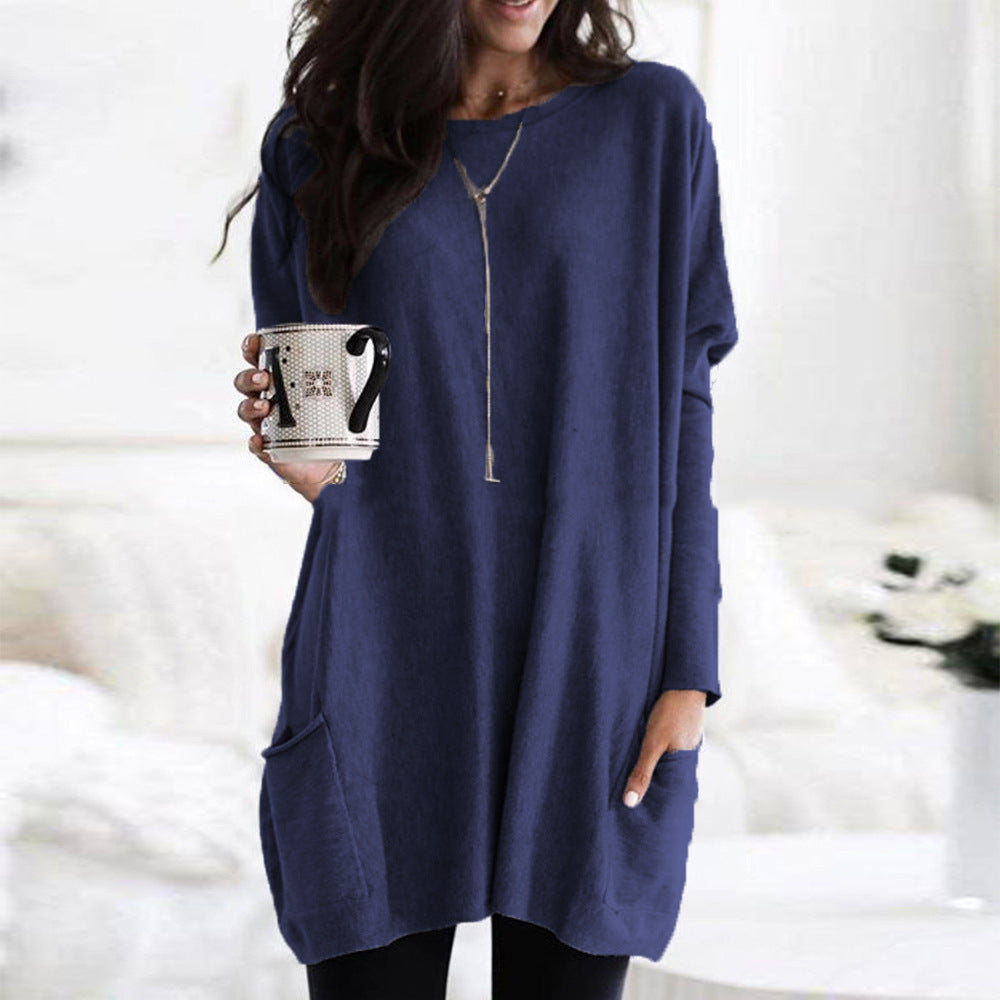 Damen nan oversized Longshirt mit Kontrastblock und aufgesetzten Taschen EB