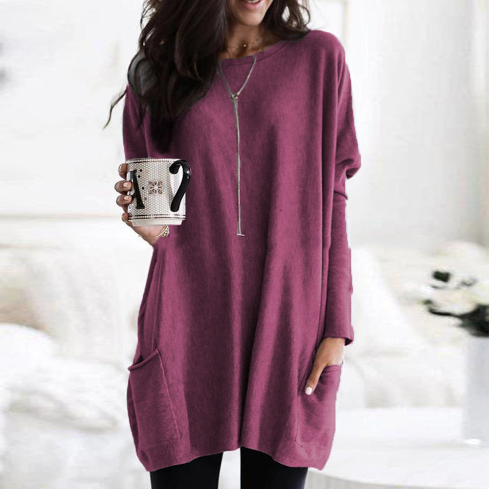 Damen nan oversized Longshirt mit Kontrastblock und aufgesetzten Taschen EB