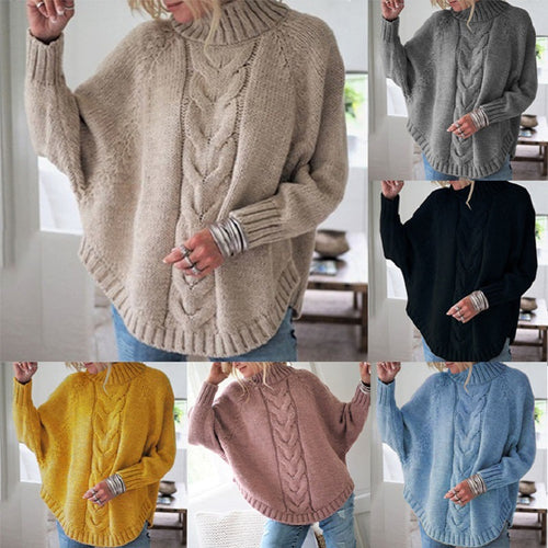 Damen Grobstrickpullover mit Kollektionsdesign und hohen Kragen EB