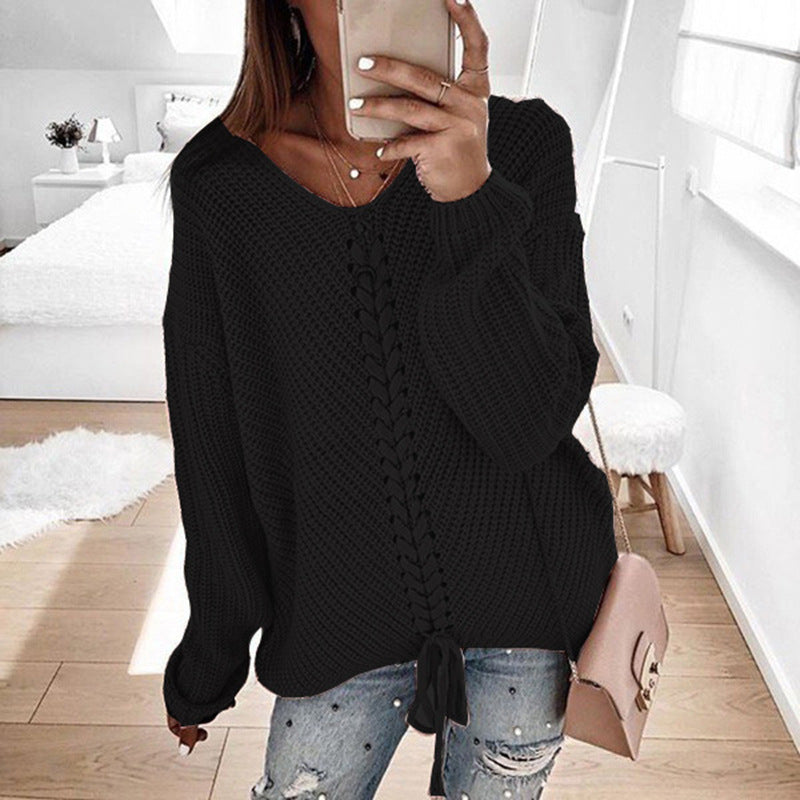 Damen Grobstrickpullover mit innovativem Kordeldetail EB
