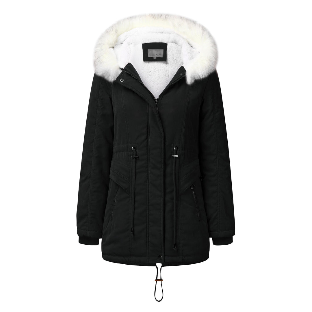 Damen modischer Winterparka mit abnehmbarem Kunstfellkragen und verstellbarem Taillenzug EB