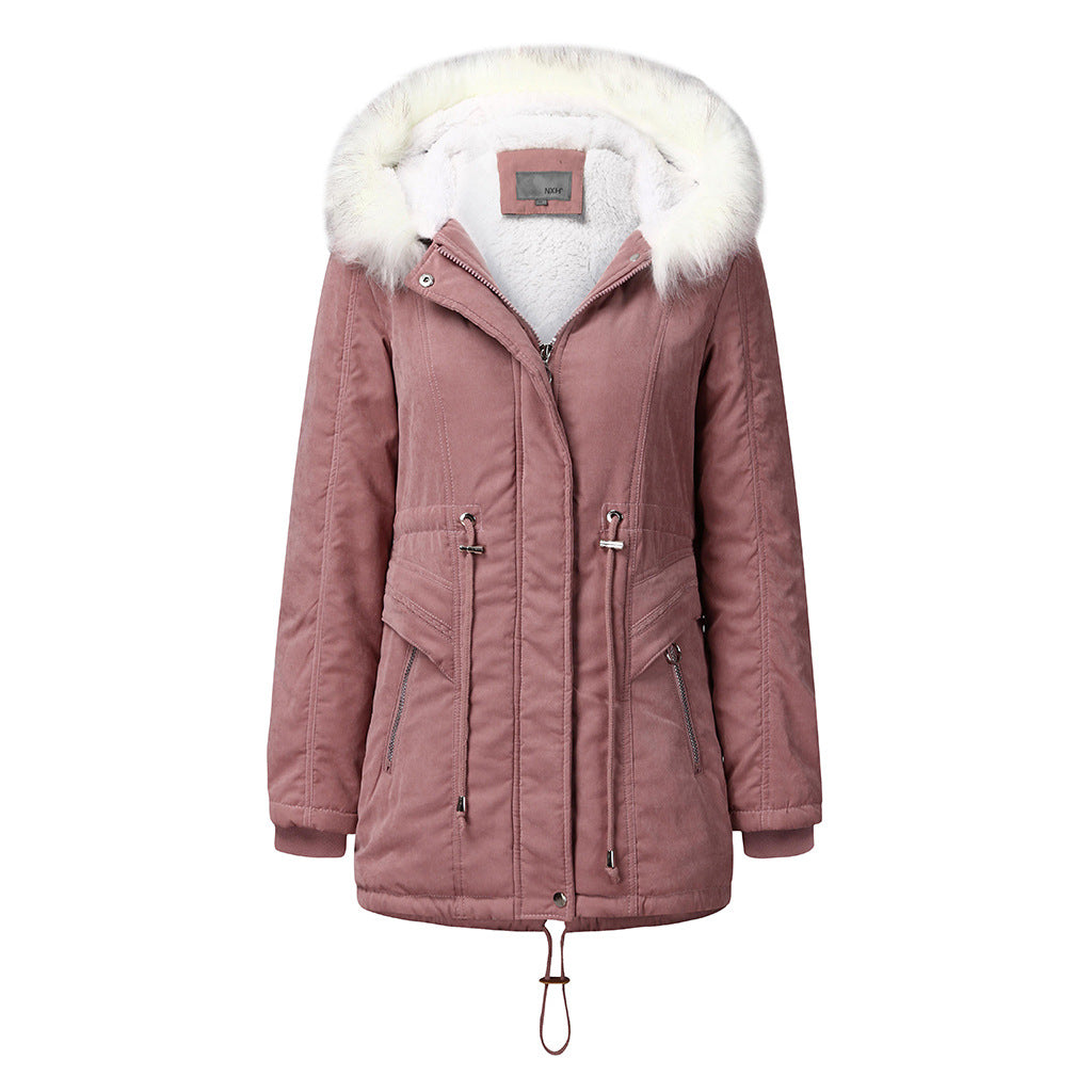 Damen modischer Winterparka mit abnehmbarem Kunstfellkragen und verstellbarem Taillenzug EB