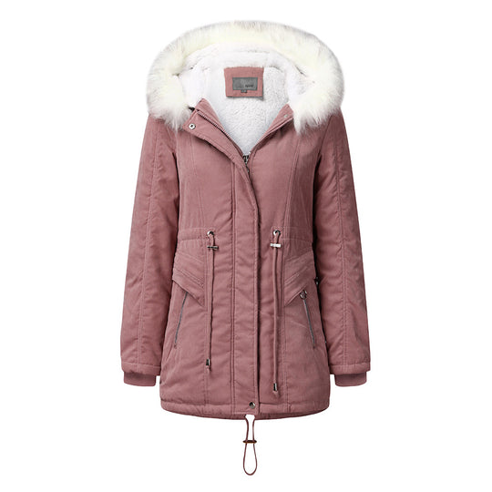Damen modischer Winterparka mit abnehmbarem Kunstfellkragen und verstellbarem Taillenzug EB