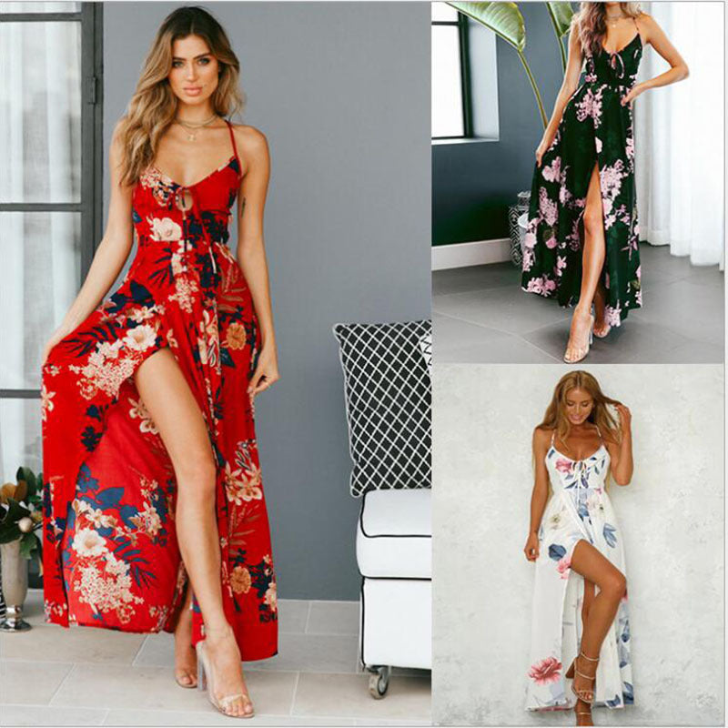 Damen Maxikleid mit floralem Design und sexy SchlitzEB