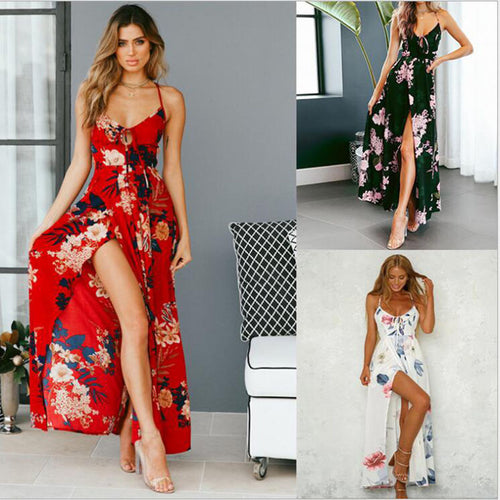 Damen Maxikleid mit floralem Design und sexy SchlitzEB