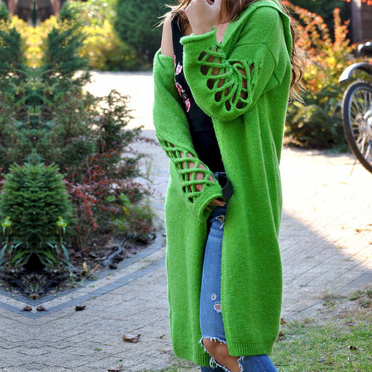Damen gemütlicher Strickmantel mit offenen Ärmeln und aufregendem Lochdesign EB