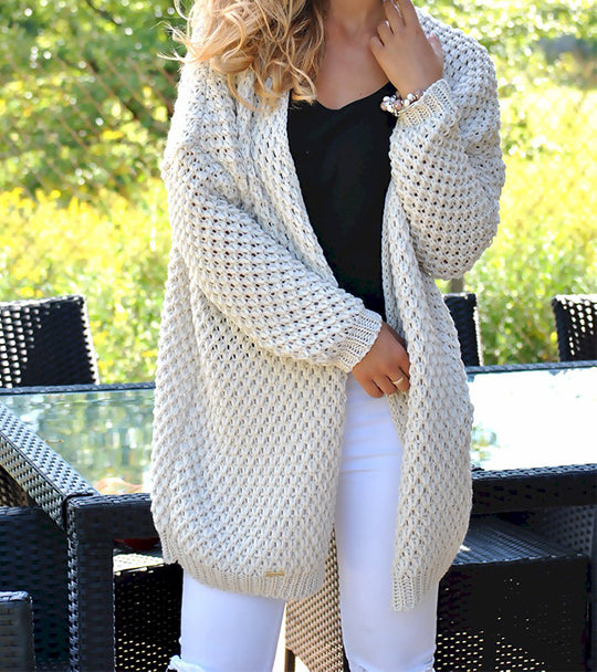Damen Strickjacke mit modernem Lochmuster und offener Front EB