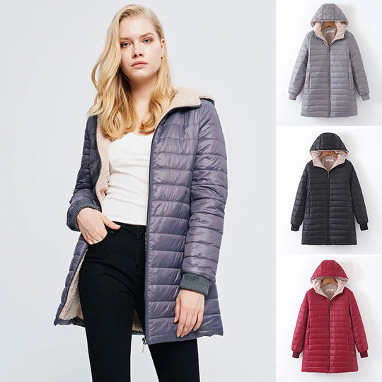 Damen Gefütterte Steppjacke mit Kapuze und Teddyfutter EB