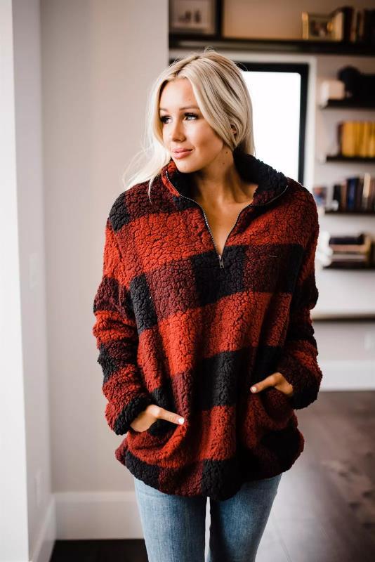 Damen gemütlicher Fleece-Pullover mit hochgeschlossenem Kragen EB