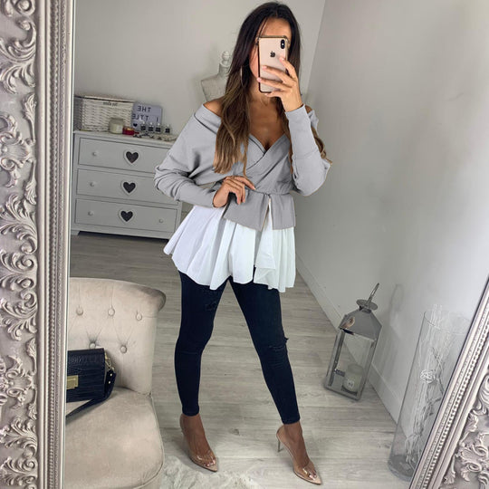 Damen Wickeloberteil mit voluminösem Saum und lässigem Schnitt EB