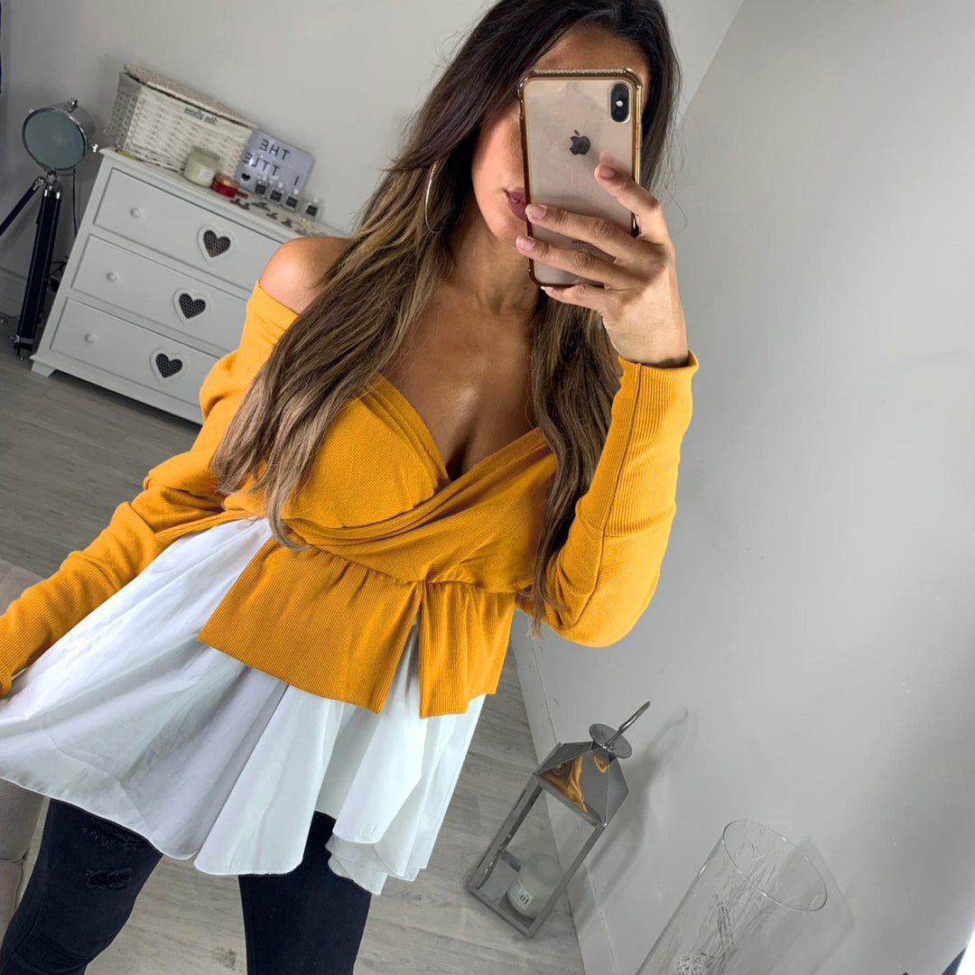 Damen Wickeloberteil mit voluminösem Saum und lässigem Schnitt EB