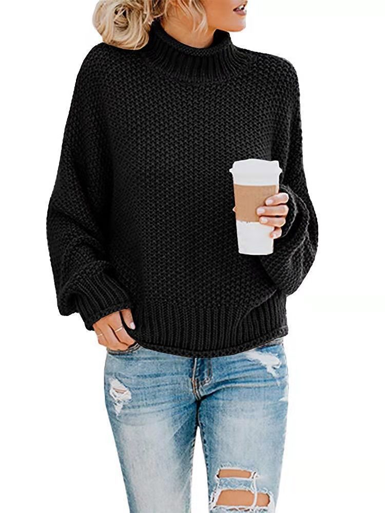 Damen lässiger Rollkragenpullover mit strukturiertem Strickmuster EB