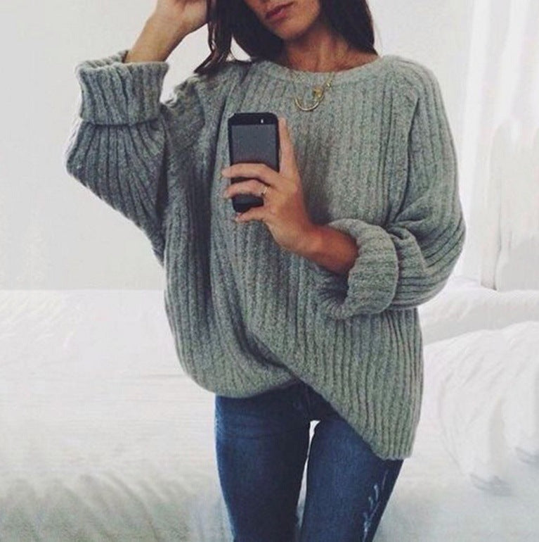 Damen Grobstrickpullover mit lässiger Passform und breiten Ärmeln EB