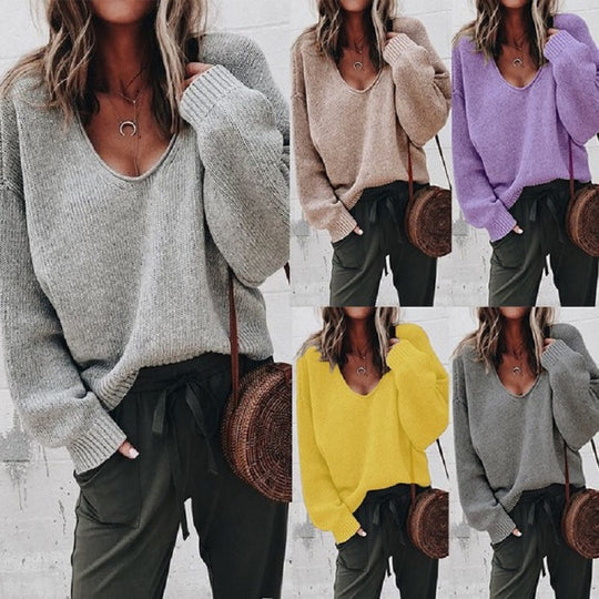 Damen Viskosepullover mit weitem Schnitt und tiefem V-Ausschnitt EB