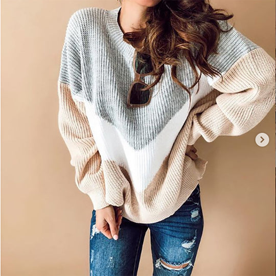 Damen oversized Strickpullover mit innovativem Farbblockdesign EB